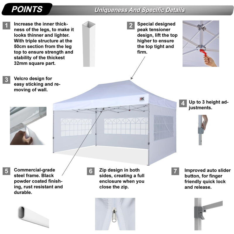 ABCCANOPY Outdoor Winter Gazebo 10x15, Premium Instant Pop Up Canopy Tent with Elegant Church Window,Snow and Rain Protection, Bonus Wheeled Bag,White