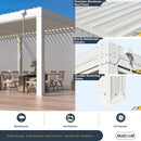MELLCOM 10x20FT Louvered Pergola with 6-Panel Pull-Down Screen, Aluminum Pergola with Adjustable Rainproof Roof for Patio, Lawn & Garden, White