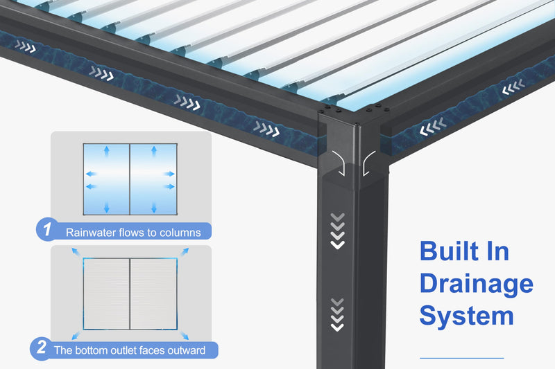 PURPLE LEAF Louvered Pergola 10' x 12' Outdoor Aluminum Pergola with White Adjustable Rainproof Roof Grey Frame Hardtop Gazebo for Patio Deck Garden
