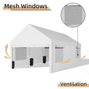 JY QAQA Carport, 12x20 FT Heavy Duty Carport with Removable Side Walls and Doors, Portable Garage with Roll-Up Window and Sandbags, Car Canopy with All-Season Tarp for Cars, Trucks, Boats, White