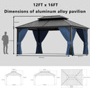 ASJMR 12x16ft Gazebo Metal Roof Hardtop Gazebo, Aluminum Outdoor Pergola with Curtains and Netting, 2-Layer Hard top Galvanized Iron Pergola Suitable for Courtyards, Backyards,Decks,and Grass,Pool