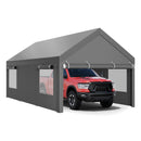 JY QAQA Carport, 12x20 FT Heavy Duty Carport with Removable Side Walls and Doors, Car Canopy with All-Season Tarp for Cars, Grey