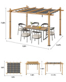 Agrestem 10x13 Ft Retractable Outdoor Pergola with Canopy, Upgraded Wood-Grain Aluminum Pergola, Modern Pavilion for Backyard, Patio, Porch, Grape Trellis, Gray