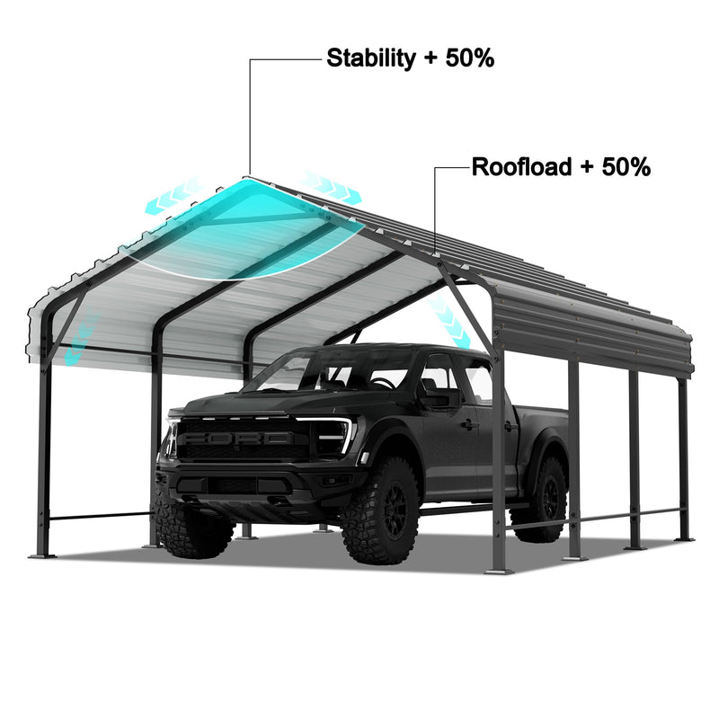 SUNLEI 12'x15'x8.5' Metal Carport, Heavy Duty Metal Carport Canopy with Galvanized Steel Roof and Frame, Permanent Garage for Pickup, Bass Boat, Trucks, Car and Tractors