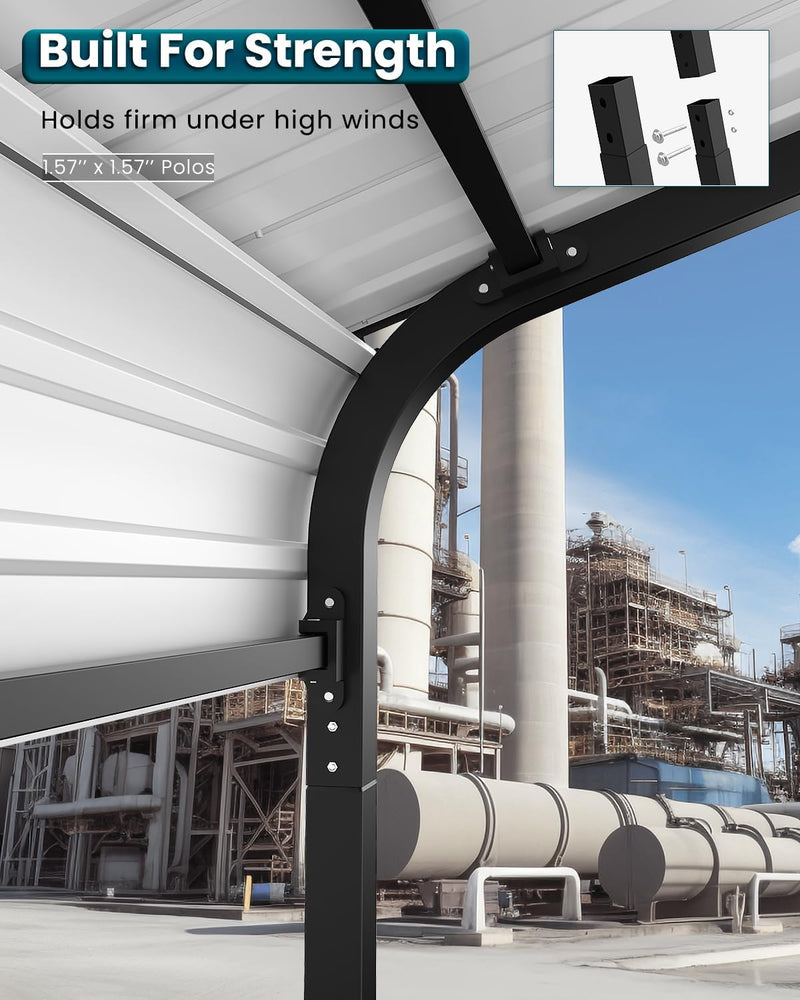 Metal Carport 12x21 Heavy Duty Easy Snow Off & Self Draining Design, 70KG/㎡ Load Ideal for Snow/Rain/Wind Conditions, Enhanced Base & Double Rust Proof Coating & Galvanized for Boats and Car, Truck