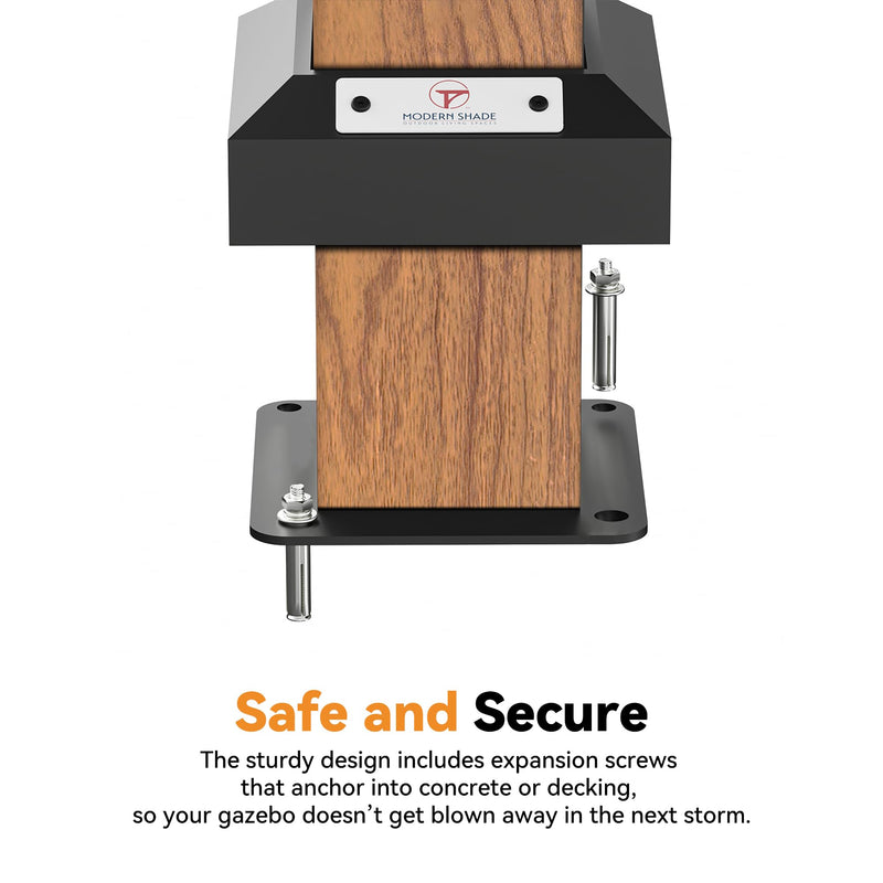 Modern Shade The Horizon Permanent Hardtop Gazebo 12' x 20' w/ 4 LED Lights, Outdoor Gazebo w/Galvanized Steel Double Roof, Patio Pavilion w/Decor Hooks, Mosquito Nettings, Wood-Looking