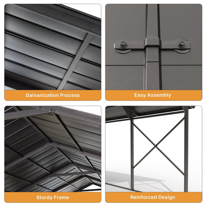 Gotland 12FT x 22FT Heavy Duty Metal Carport, Outdoor Garage Car Shelter with Reinforced Steel Frame, Galvanized Metal Roof, Weather-Resistant Canopy for Cars (Black)