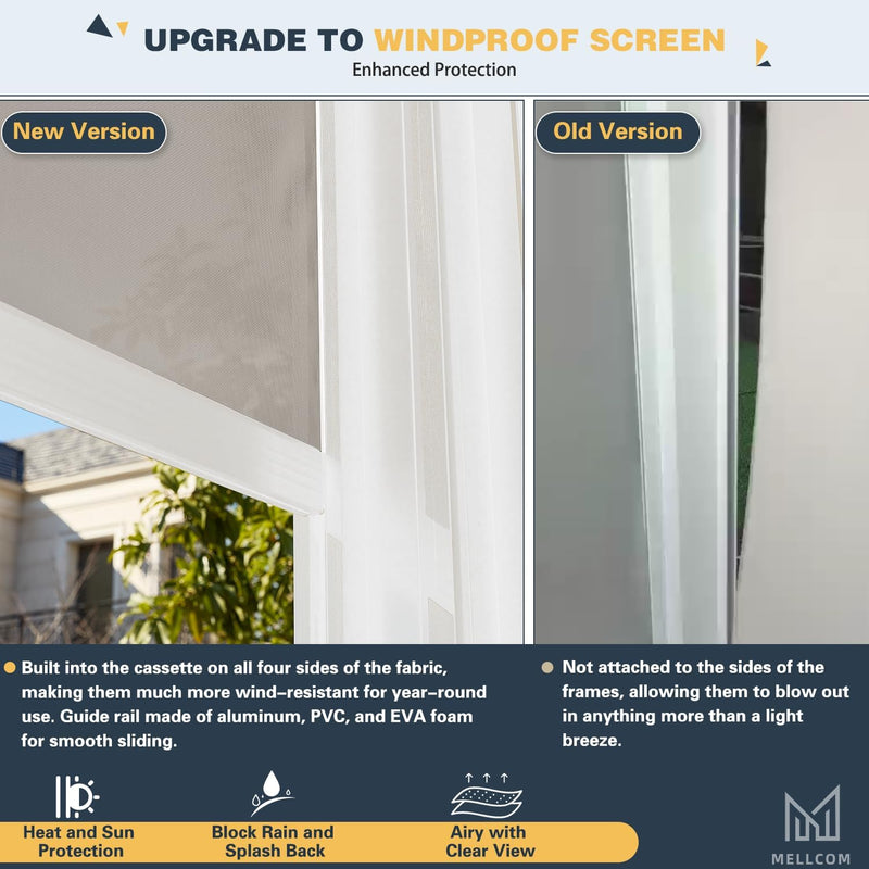 MELLCOM 10x20FT Louvered Pergola with 6-Panel Pull-Down Screen, Aluminum Pergola with Adjustable Rainproof Roof for Patio, Lawn & Garden, White