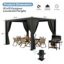 10'×13' Outdoor Louvered Pergola, Aluminum Outdoor Louvered Pergola Patio with Adjustable Roof for Outdoor Deck, Backyard, Garden (10x13FT with Curtain)