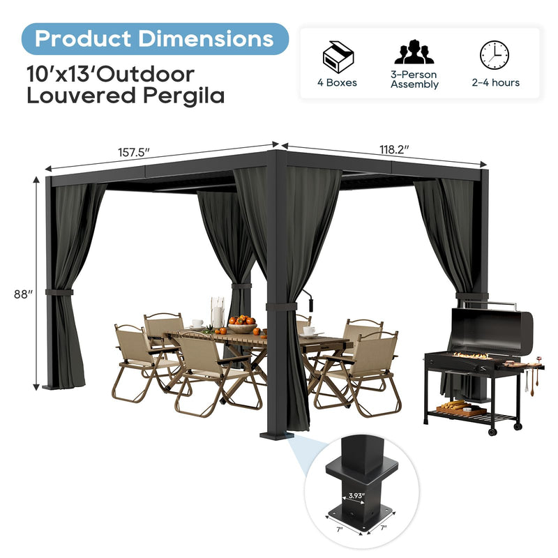 10'×13' Outdoor Louvered Pergola, Aluminum Outdoor Louvered Pergola Patio with Adjustable Roof for Outdoor Deck, Backyard, Garden (10X13FT)