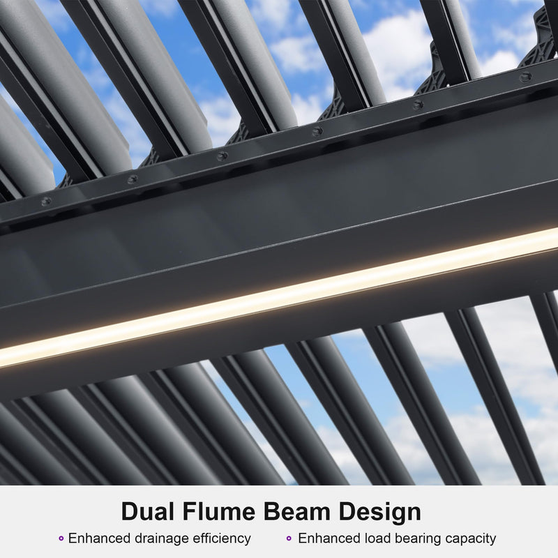 PURPLE LEAF LED Louvered Pergola 11'x 14' Full Aluminum Frame and Adjustable Roof Integrated Strip Lights for Outdoor Deck Garden Patio Gray Hardtop Gazebo Pergola
