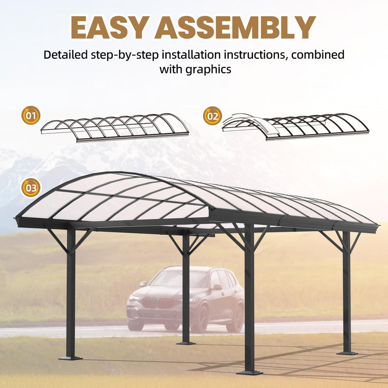 BUPPLEE Heavy Duty Metal Carport Kit 10 x 15 ft, Aluminum Carport with UV50+Resistant PC Sunlight Panels,Sturdy Metal Carports for Cars, Boats,Outdoor Storage Shed,Anti Rust Awning,Snow