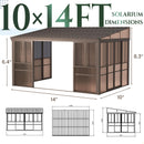 EROMMY 10' x 14' Sunroom, Wall Mounted Gazebo with Galvanized Steel Roof & Aluminum Frame, 3-Sided Sliding Doors, Lean to Gazebo with 6mm Thickened UV-Resistant PC Screen for Patio, Garden, Backyard