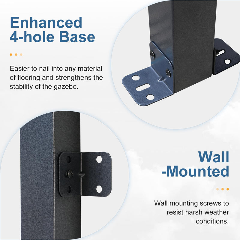 COBANA 10' x 14' Large Gazebo, Hardtop Wall Mounted Lean to Gazebo Pergola with Metal Roof for Patio, Deck, Backyard