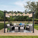 Sunjoy Outdoor Pergola 9 x 12 ft. Patio Black Steel Frame Pergola with Retractable Beige Canopy Shade for Backyard, Garden Activities