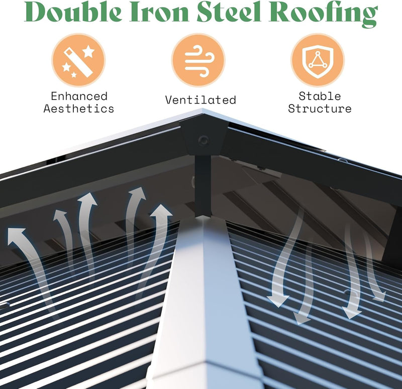 AMERLIFE 13x15 Spruce Wood Gazebo, Hardtop Gazebo with Double Iron Roof & Storage bar, Outdoor Paviloin with Wood Frame for Patio, Parties, Garage, Lawns