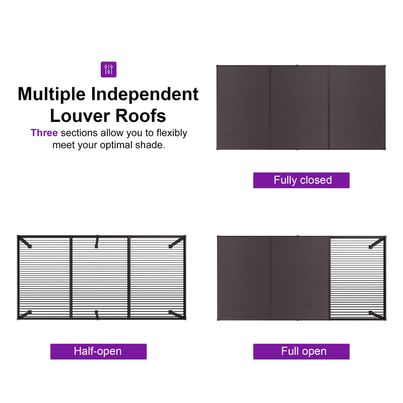 PURPLE LEAF 11' x 21' Louvered Pergola Outdoor Adjustable Louvre Shade Modern Patio Aluminum Pergola with Retractable Roof for Deck Backyard Garden Hardtop Gazebo