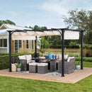 Sunjoy Outdoor Pergola 9 x 12 ft. Patio Black Steel Frame Pergola with Retractable Beige Canopy Shade for Backyard, Garden Activities