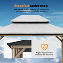 Modern Shade Hardtop Gazebo 12' x 16' with 4 LED Lights, Outdoor Gazebo with Double Roof, Aluminum Frame, Patio Pavilion with USB Charging Port Deck, Mosquito Netting and Curtains, Wood Looking