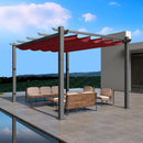 Kozyard Morgan Outdoor Retractable Pergola with Sun Shade Canopy Patio Aluminum Pergola Shelter for Backyard Deck Garden Modern Metal Grill Gazebo (10' x 13', Burgundy)