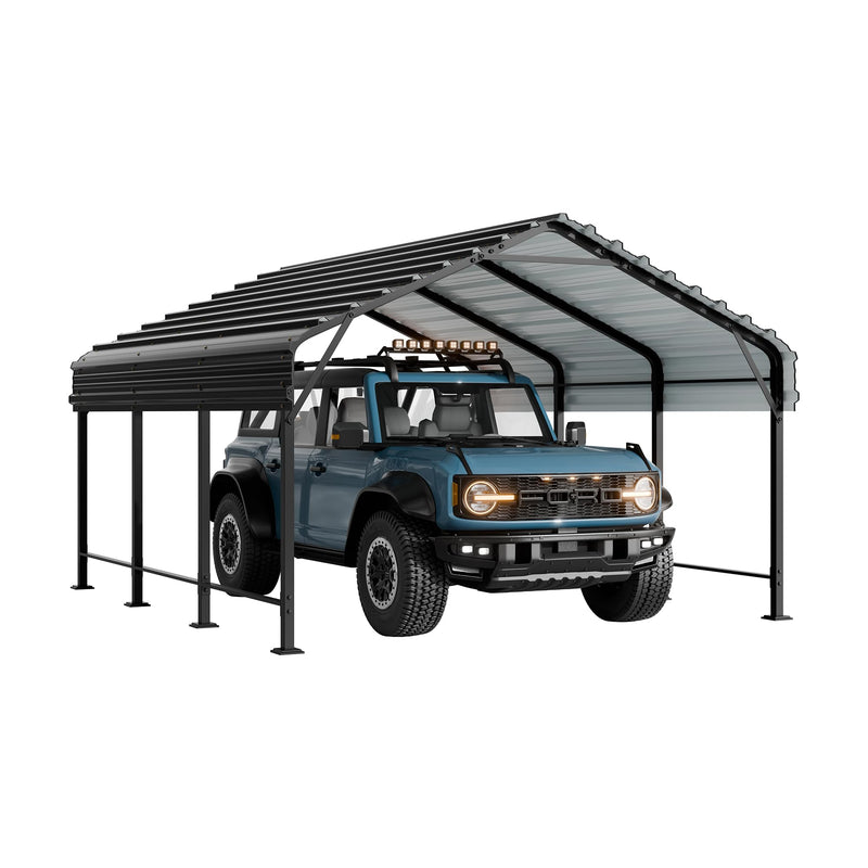 Walsunny Metal Carport 12x15 FT Heavy Duty Carport Canopy with Enhanced Base, Outdoor Car Shelter with Galvanized Steel Roof and Frame Garage for Truck, SUV, Boat, Gray