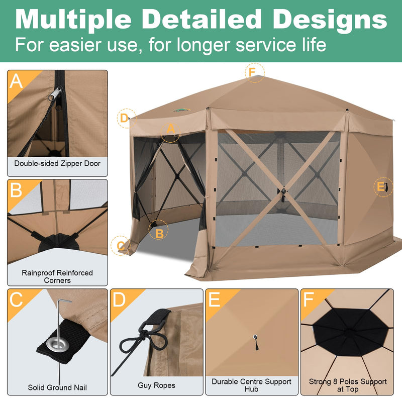 COBIZI 15x15ft Extra Large Pop-Up Gazebo Canopy Tent with Mosquito Netting, Spacious Easy Set-Up Screened Shelter, Durable Outdoor Pavilion with Ground Stakes, Perfect for Patio, Backyard, and Lawn