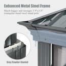 Domi 10x12FT Outdoor Gazebo, Hardtop Gazebo with Galvanized Steel Double Roof, Metal Gazebos with Drainage System Patio Pergola for Patio Deck Backyard,Curtain and Netting,Gray