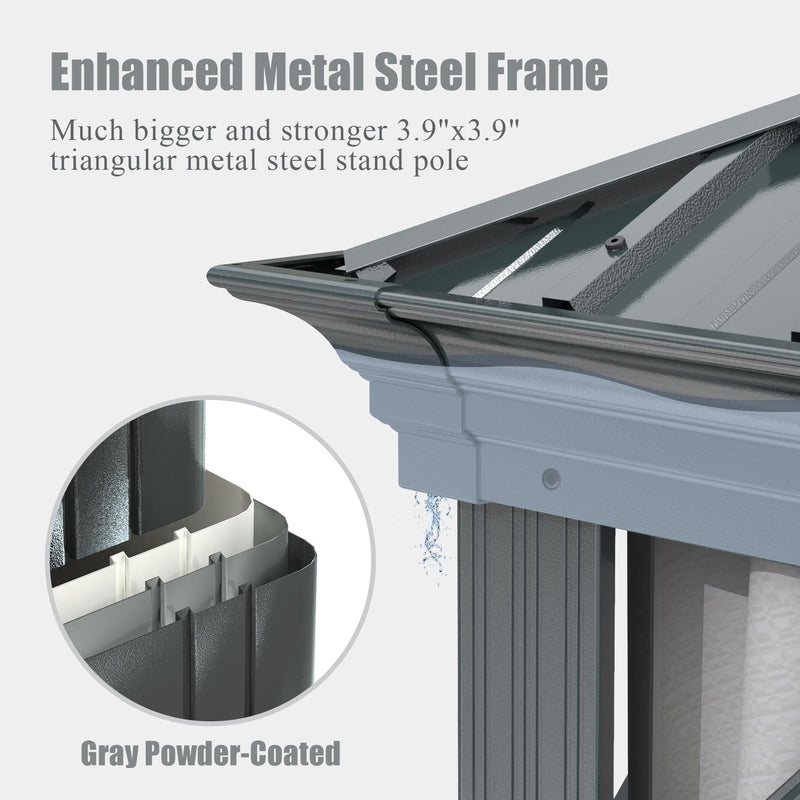 Domi 10x12FT Outdoor Gazebo, Hardtop Gazebo with Galvanized Steel Double Roof, Metal Gazebos with Drainage System Patio Pergola for Patio Deck Backyard,Curtain and Netting,Gray