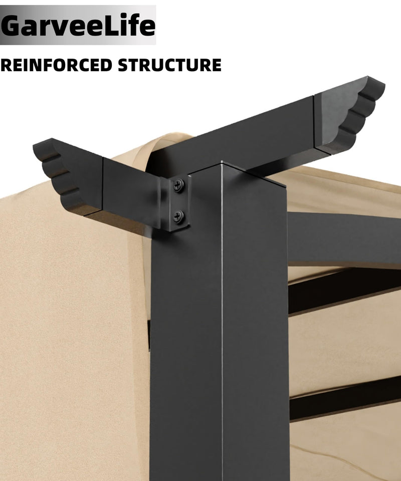 GarveeLife 10 x 10 Ft Outdoor Arched Pergola, Metal Pergola with Retractable Canopy, Arched Style Gazebos for Backyard, Lawn, Patios (Khaki)