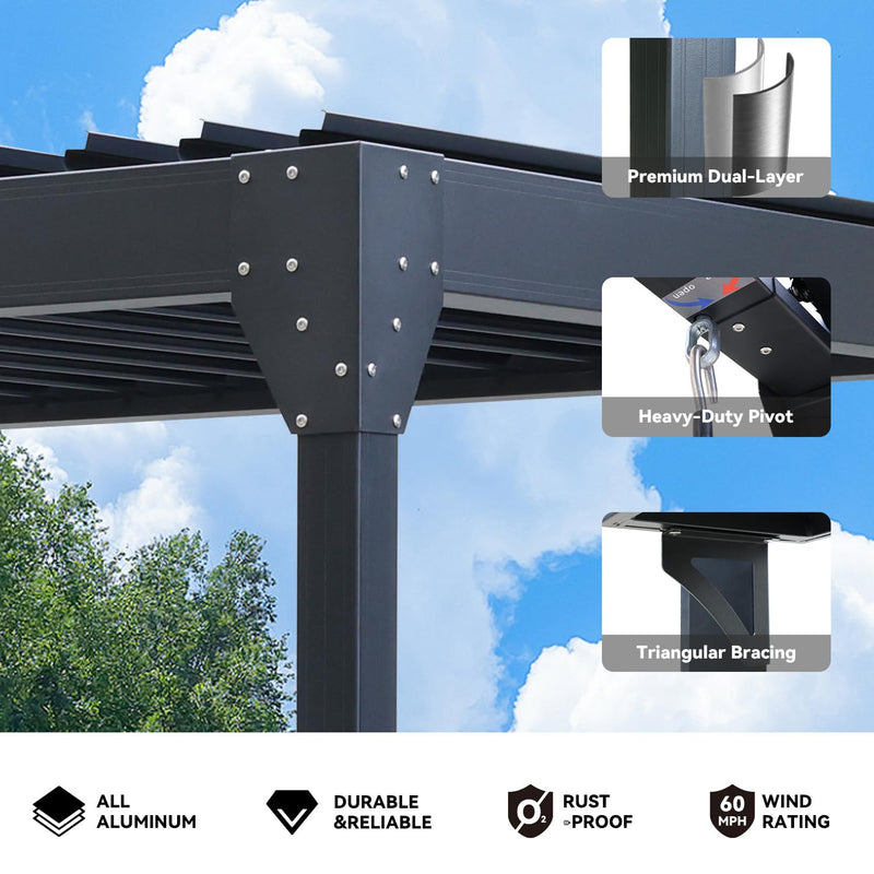 UPHYB 8x5 Louvered Pergola, Aluminum BBQ Pergola, Hardtop Gazebo for Outdoor Grill, Adjustable Rainproof Roof, Pergolas for Patio, Black