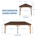 Backyard Discovery Barrington 24' x 12' Cedar Wood Outdoor Gazebo Pavilion with Hardtop Galvanized Steel Hip Roof, Snow Support, Wind Resistance, PowerPort, Shade for Garden, Patio, Deck, Entertaining