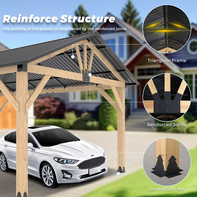 LVUYOYO 13' x 15' Wood Gazebo, Outdoor Hardtop Gazebo, Galvanized Steel Gable Roof Pergola, Outdoor Pavilion for Patio, Backyard, Garden, Deck