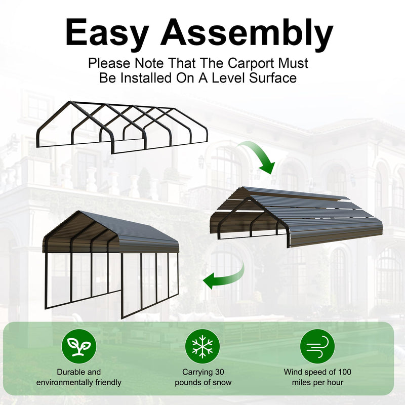 RITERYIFER Metal Carports 10x20 FT Heavy Duty RV Carport Canopy Kits for Garage,Aluminum Car Ports with Steel Shelter Frame Cover for Car or Boats