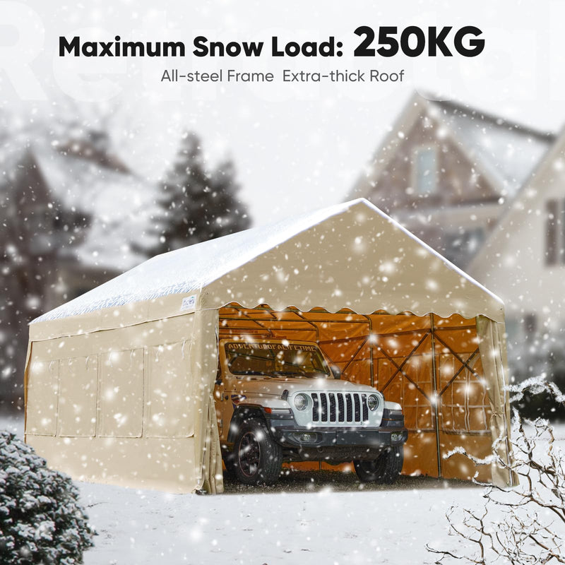 Quictent 13'X20' Retractable Party Tent with Wheels Movable Heavy Duty Carport Garage with Transparent Windows and Curtains