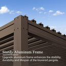 Domi Outdoor Louvered Pergola 10x20FT with Adjustable Steel Roof, Outdoor Aluminum Frame Rainproof Pergola for Backyard, Garden and Lawn,Brown