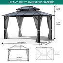 10'x13' Hardtop Gazebo, Outdoor Polycarbonate Double Roof Canopy, Aluminum Frame Permanent Pavilion with Curtains and Netting, Sunshade for Garden, Patio, Lawns (Gray)