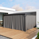 Homsee 12x14 FT Wall Mounted Gazebo with Curtains & Netting, Hardtop Lean to Gazebo with Galvanized Iron Roof & Aluminum Frame, Outdoor Pergola for Patio, Deck, Backyard, Black