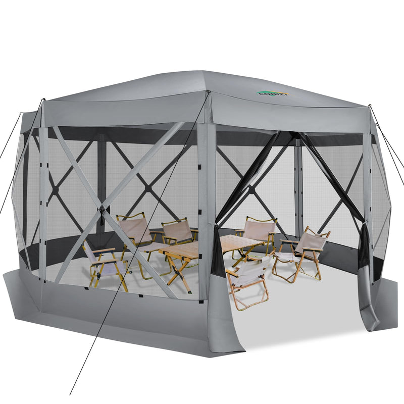 COBIZI Pop Up Gazebo Screen Tent Screen House for Camping, 15x15 Screen Room with Mosquito Netting, Hub Tent Instant Screened Canopy with Carrying Bag and Ground Stakes, Gray