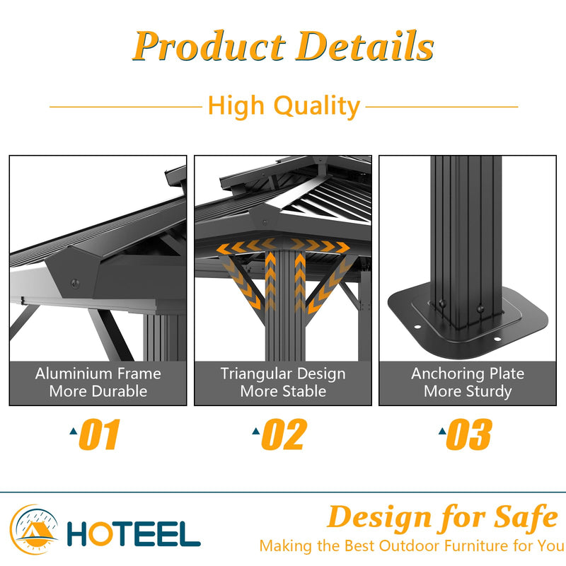 HOTEEL 10x12 Hardtop Gazebo Hot Tub Gazebo with Flame-Retardant Curtain Netting, Heavy Duty Pavilion with Galvanized Steel Double Roof, Aluminum Frame Outdoor Canopy for Patio and Party (Upgraded 3.0)