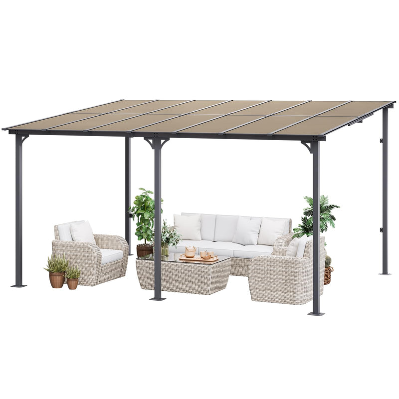 VEVOR Lean to Gazebo for Patio, 10' x 14' Hard Top Gazebo with Aluminum Frame, Wall Mounted & Freestanding Pergola, UV Resistant Polycarbonate Roof, Outdoor Patio Awnings for Deck, Garden and Backyard