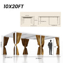 COSIEST 10'X20' Aluminum Louvered Pergola, All-Weather Adjustable Roof with Mosquito-Proof & UV Protection Netting Privacy Curtains for Deck, Backyard, Garden Outdoor Living Space (White)