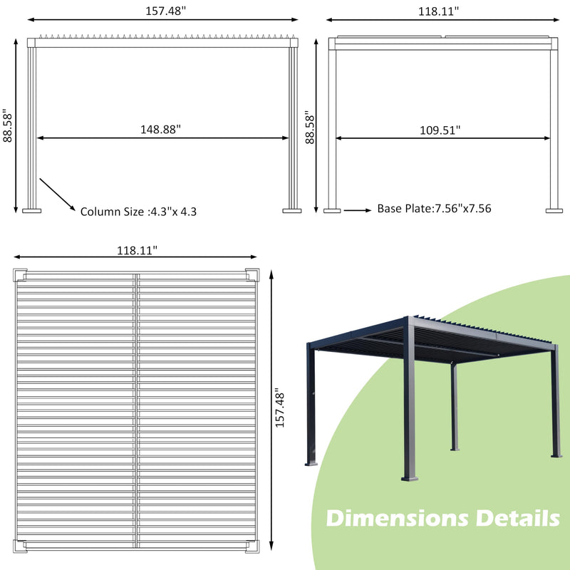 Sunnyglade Patio Pergola Canopy Modern Aluminum Pergola with Adjustable Louvered Gazebo for BBQ, Backyard,Party, Lawn,Garden (Dark Gray, 10x13FT)