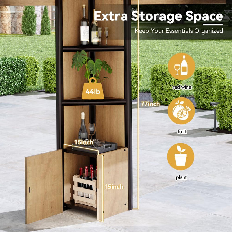 ZIENLIFE 12x14 ft Cedar Wood Gazebo with Sunlight Roof &Storage Cabinet, Hardtop Gazebo with Galvanized Steel Double Roof, Heavy Duty Pavilion for Patio Lawn and Garden