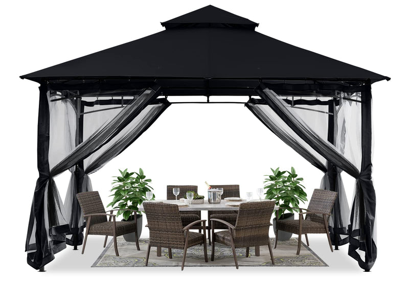 ABCCANOPY Gazebos for Patios 10x12 - Outdoor Steel Frame Gazebo with Mosquito Netting for Lawn Backyard Garden Deck (Black)