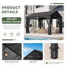 Aoxun 10' X 12' Hardtop Gazebo, Aluminum Outdoor Gazebo with Galvanized Steel Gable Roof Canopy, Patio Permanent Metal Pavilion with Netting, for Garden, Backyard, Deck