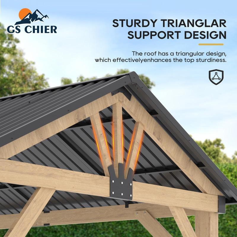 13‘x15’ Outdoor Patio Wooden Gazebo - Cedar Solid Wood Gazebo with Galvanized Steel Roof, Wooden Frame, Pavilion for Lawns, Beach, Patio, Garden (13X15FT)