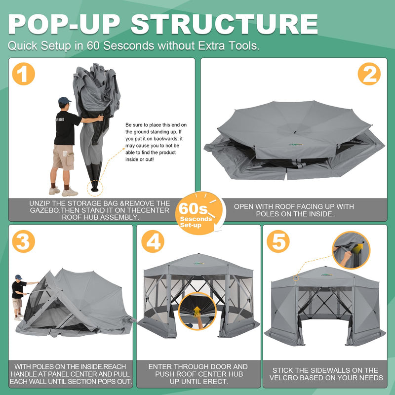 COBIZI 15x15ft Extra Large Pop-Up Gazebo Canopy Tent with Mosquito Netting, Spacious Easy Set-Up Screened Shelter, Durable Outdoor Pavilion with Ground Stakes, Perfect for Patio, Backyard, and Lawn