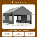 Walsunny Carport, 12x20 ft Heavy Duty Carport Canopy with Roll-up Windows, Portable Garage with Removable Sidewalls & Doors, Car Canopy with All-Season Tarp for Car, Truck, Boat