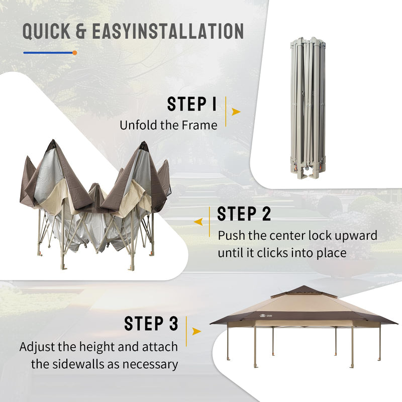 CROWN SHADES 12x12 Pop up Gazebo with Mosquito Nettings, Patented Center Lock 6-Sided Portable Gazebo, 300D Silver-Coated Fabric UV Resistant, Pop Up Canopy Tent for Patio, Party, Beige&Coffee