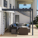 BPS 13 x 10 ft. Outdoor Aluminum Wall Mounted Louvered Pergola Waterproof Gazebo Sun Shade Shelter with 2 Adjustable Rainproof Panels for Patio, Garden, Backyard Lawn & Garden - Dark Gray